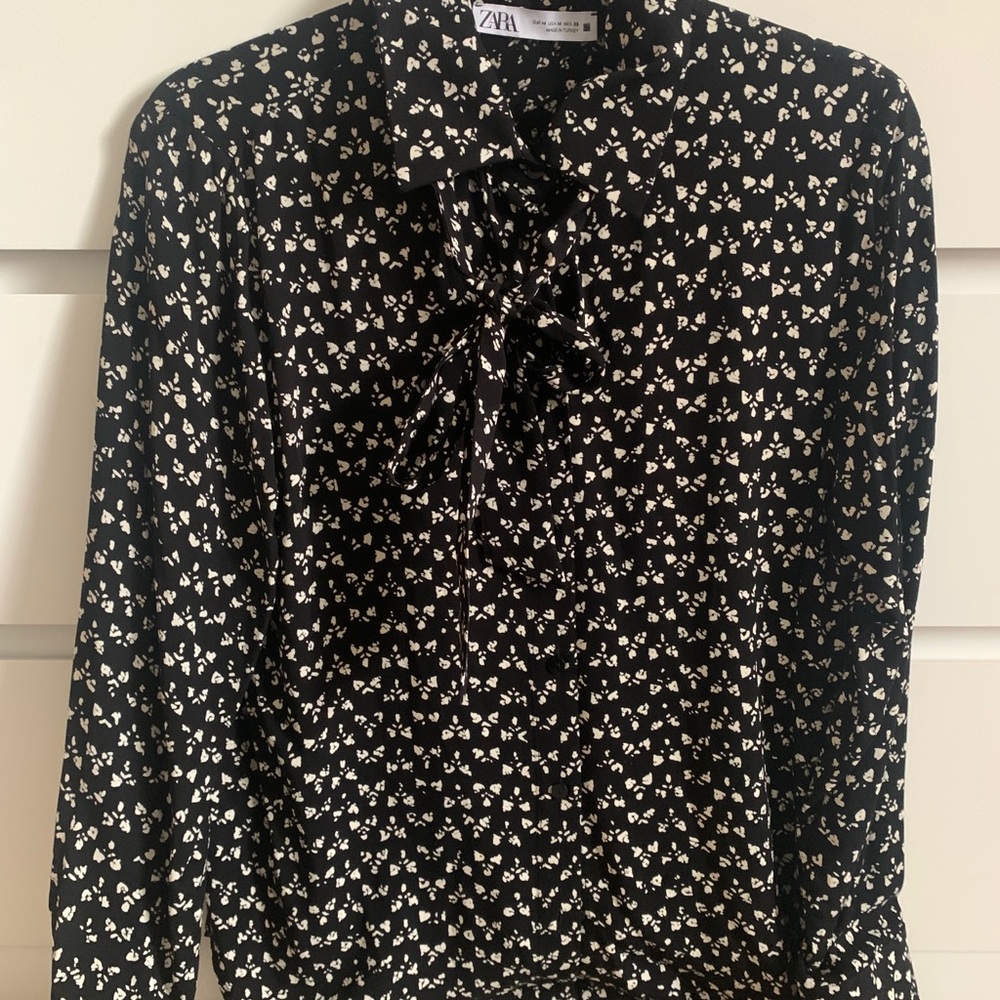 Zara button up blouse with neck tie